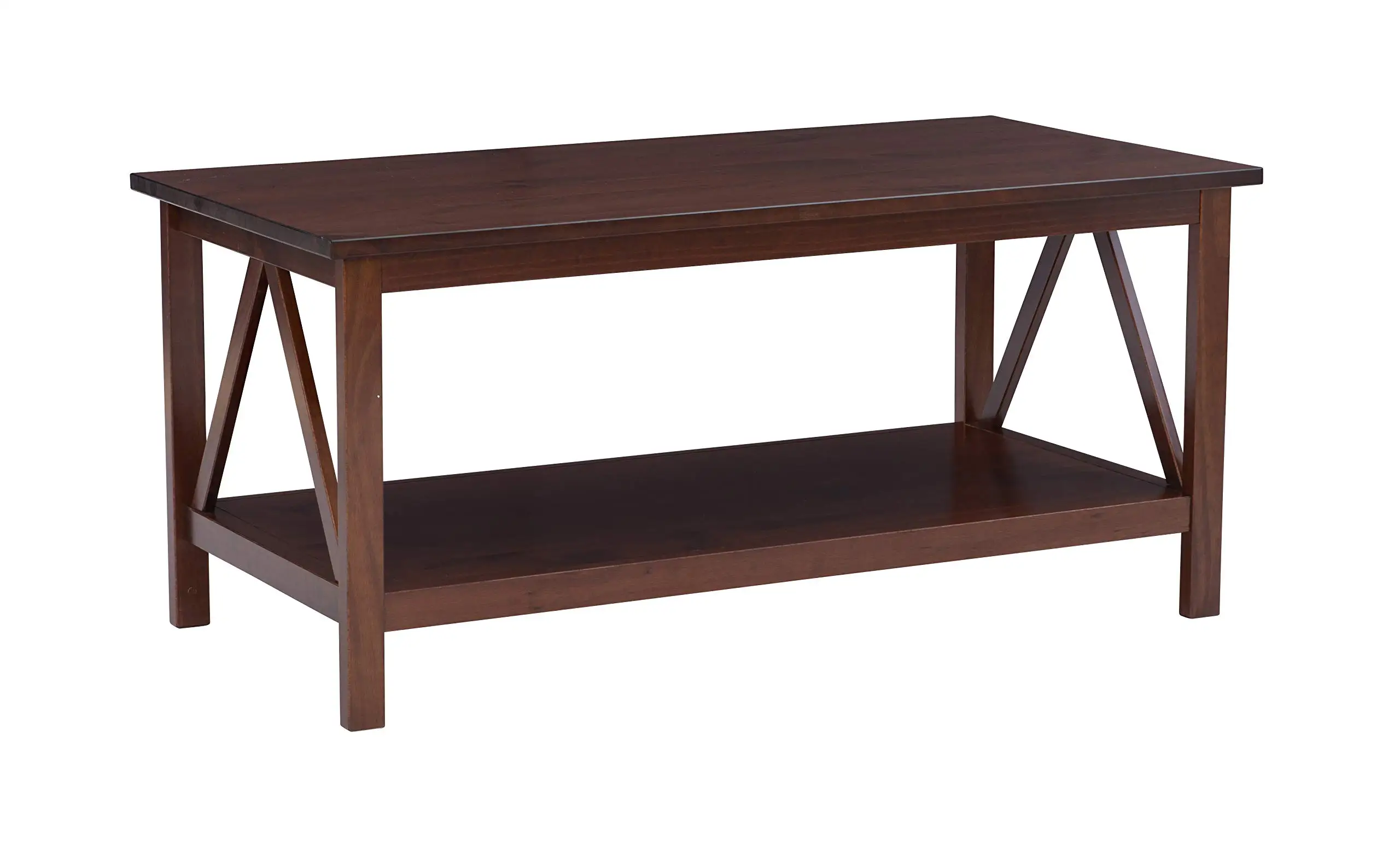 Rustic Brown Wood Coffee Table Featuring Lower Open Shelf And X-Style Leg Design
Rustic Brown Wood Coffee Table Featuring Lower Open Shelf And X-Style Leg Design