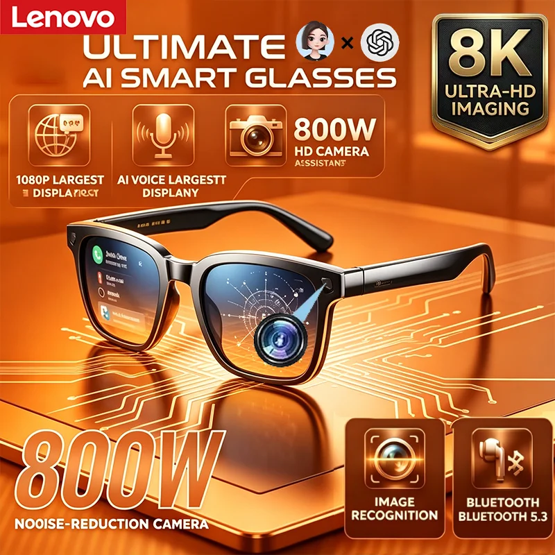 Lenovo for Men Women 8MP AI Smart Glasses 8k HD Camera Glasses AI Wake-up Bluetooth Music Audio Sunglasses Language Translation
Lenovo for Men Women 8MP AI Smart Glasses 8k HD Camera Glasses AI Wake-up Bluetooth Music Audio Sunglasses Language Translation