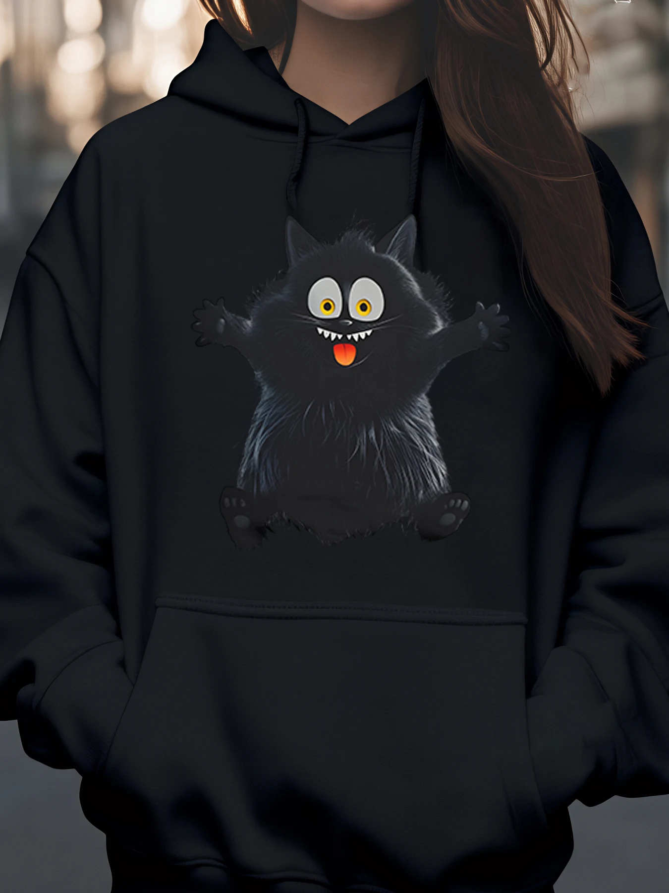 Толстовка с принтом черного кота из мультфильма для повседневной одежды для женщин и девочек
Толстовка с принтом черного кота из мультфильма для повседневной одежды для женщин и девочек