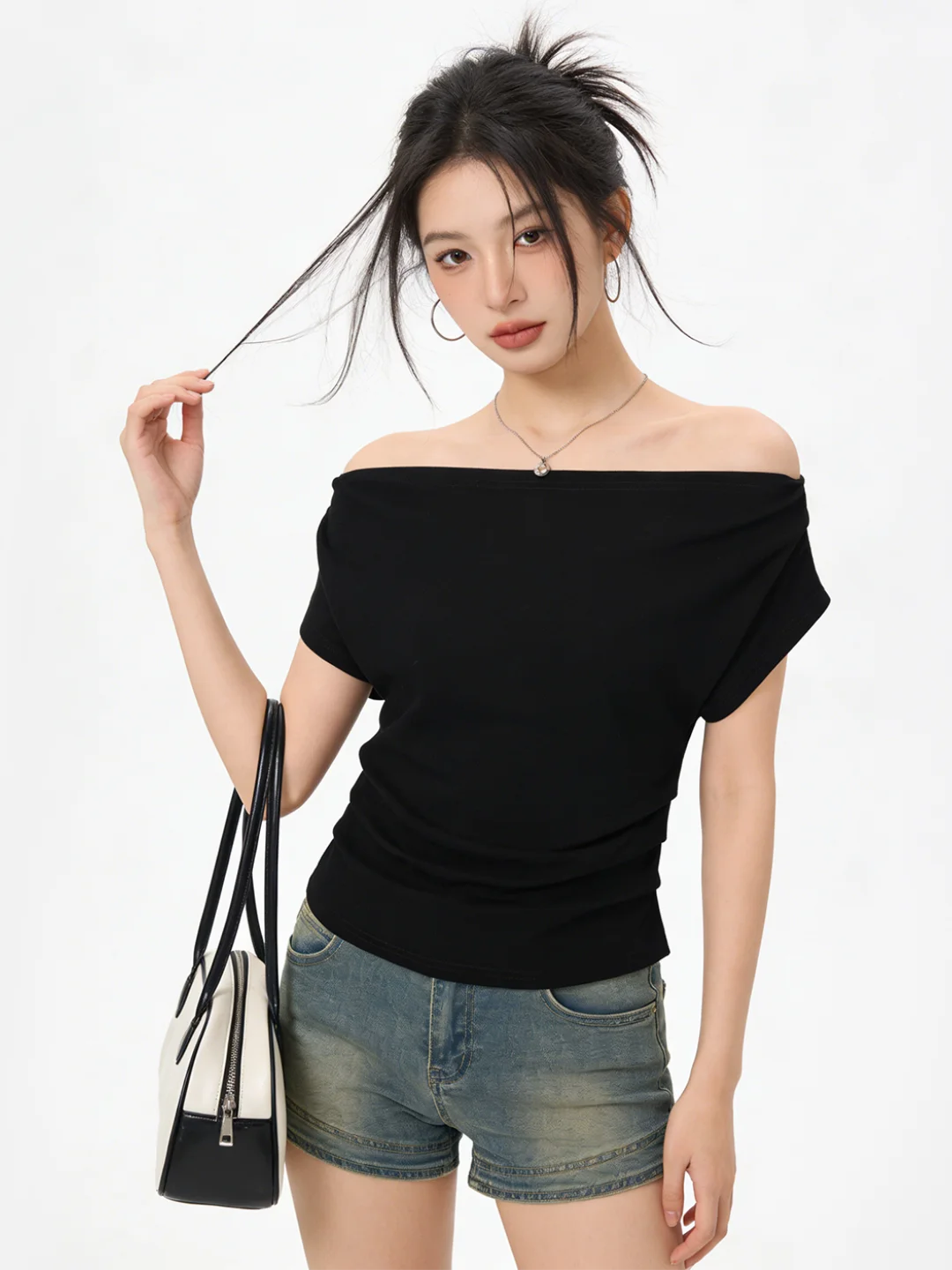 Sweet And Spicy Shoulder Bared One Shoulder Short Sleeve Summer Pleated Slimming Casual Women's T Shirt Commute Style Pure Color
Sweet And Spicy Shoulder Bared One Shoulder Short Sleeve Summer Pleated Slimming Casual Women's T Shirt Commute Style Pure Color