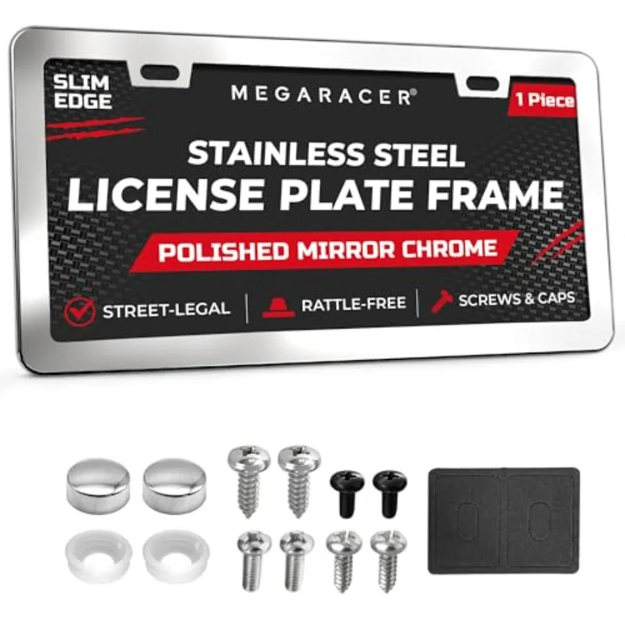 Polished Mirror Chrome Silver Thin License Plate Frame 1 Piece, Car Wash Proof Stainless Steel, Rust-Free, Rattle-Free, Street
Polished Mirror Chrome Silver Thin License Plate Frame 1 Piece, Car Wash Proof Stainless Steel, Rust-Free, Rattle-Free, Street