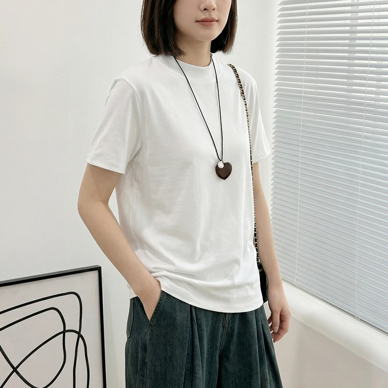 Women's Summer White Stand Collar Regular Shoulder T-Shirt Casual Thin Top
Women's Summer White Stand Collar Regular Shoulder T-Shirt Casual Thin Top