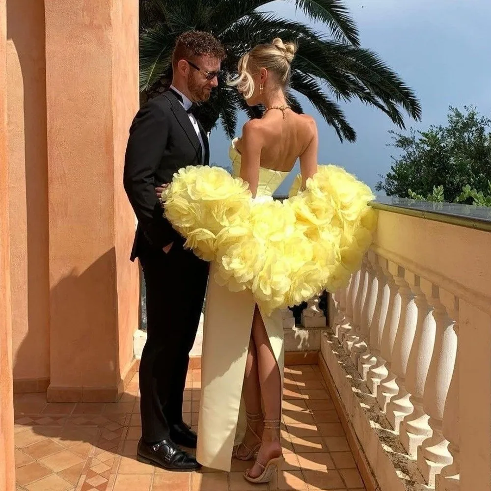 Желтые вечерние платья русалки с накидкой с цветами, куртка с 3D цветами, свадебные платья с разрезом, торжественное танцевальное платье для особых случаев
Желтые вечерние платья русалки с накидкой с цветами, куртка с 3D цветами, свадебные платья с разрезом, торжественное танцевальное платье для особых случаев