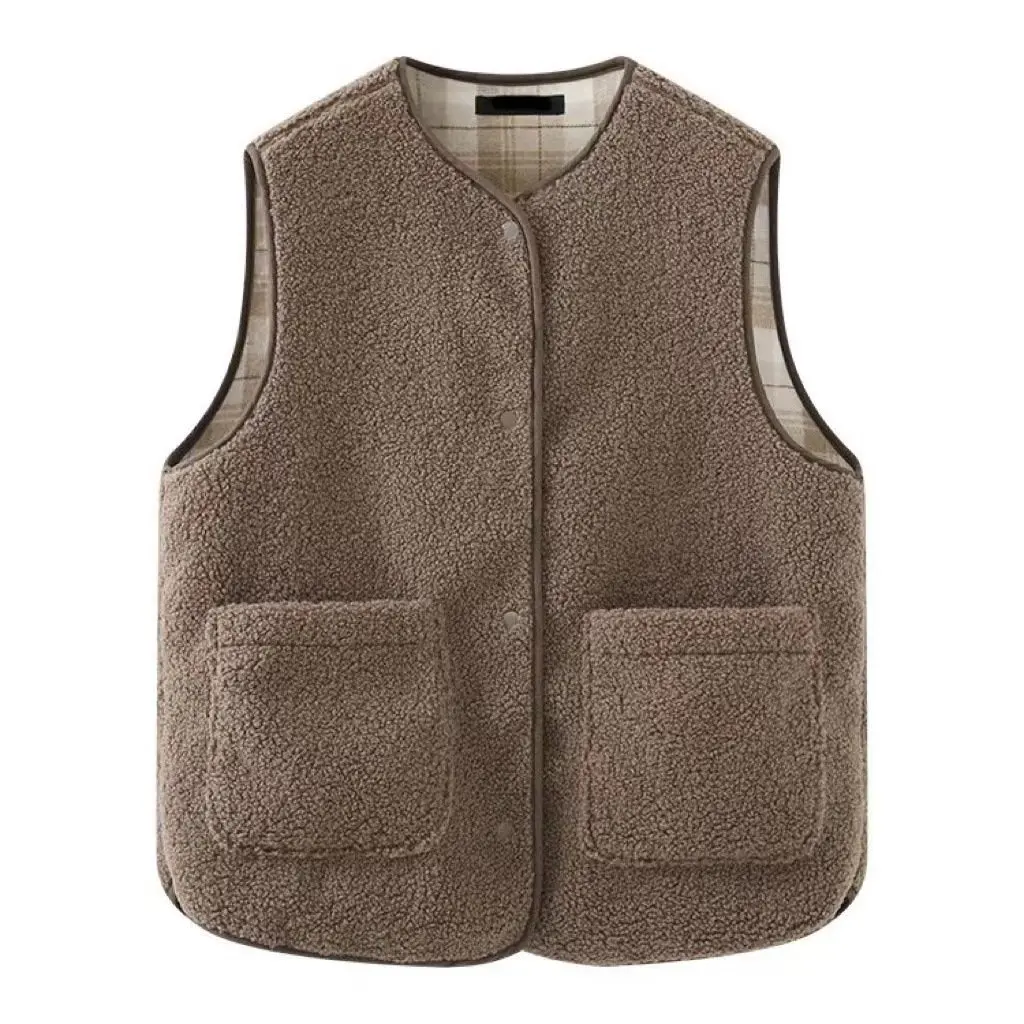 Women's Double-Sided Plaid Fluff Vest round Neck Imitation Lamb Wool Spring Autumn Winter Warm Casual Fashion Vest
Women's Double-Sided Plaid Fluff Vest round Neck Imitation Lamb Wool Spring Autumn Winter Warm Casual Fashion Vest