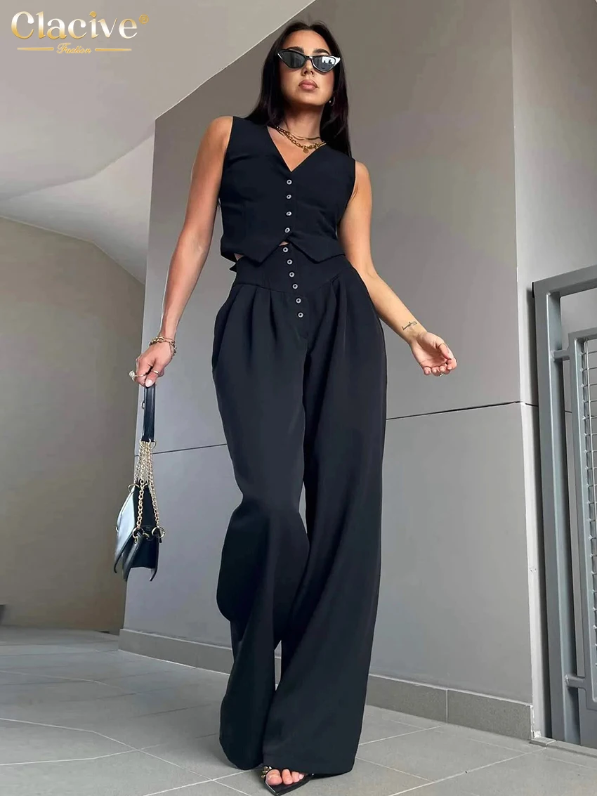 Clacive Summer Loose Black 2 Piece Sets Women Outfit 2025 Fashion Sleeveless Tank Top With High Waist Wide Pants Set Female
Clacive Summer Loose Black 2 Piece Sets Women Outfit 2025 Fashion Sleeveless Tank Top With High Waist Wide Pants Set Female