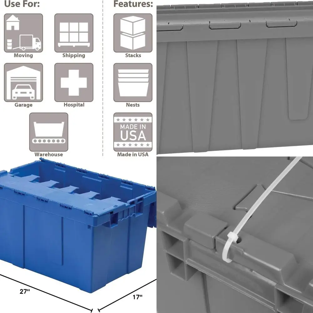 Штабелируемый промышленный пластиковый контейнер для хранения с откидной крышкой, 27x17x12 дюймов, синий
Штабелируемый промышленный пластиковый контейнер для хранения с откидной крышкой, 27x17x12 дюймов, синий