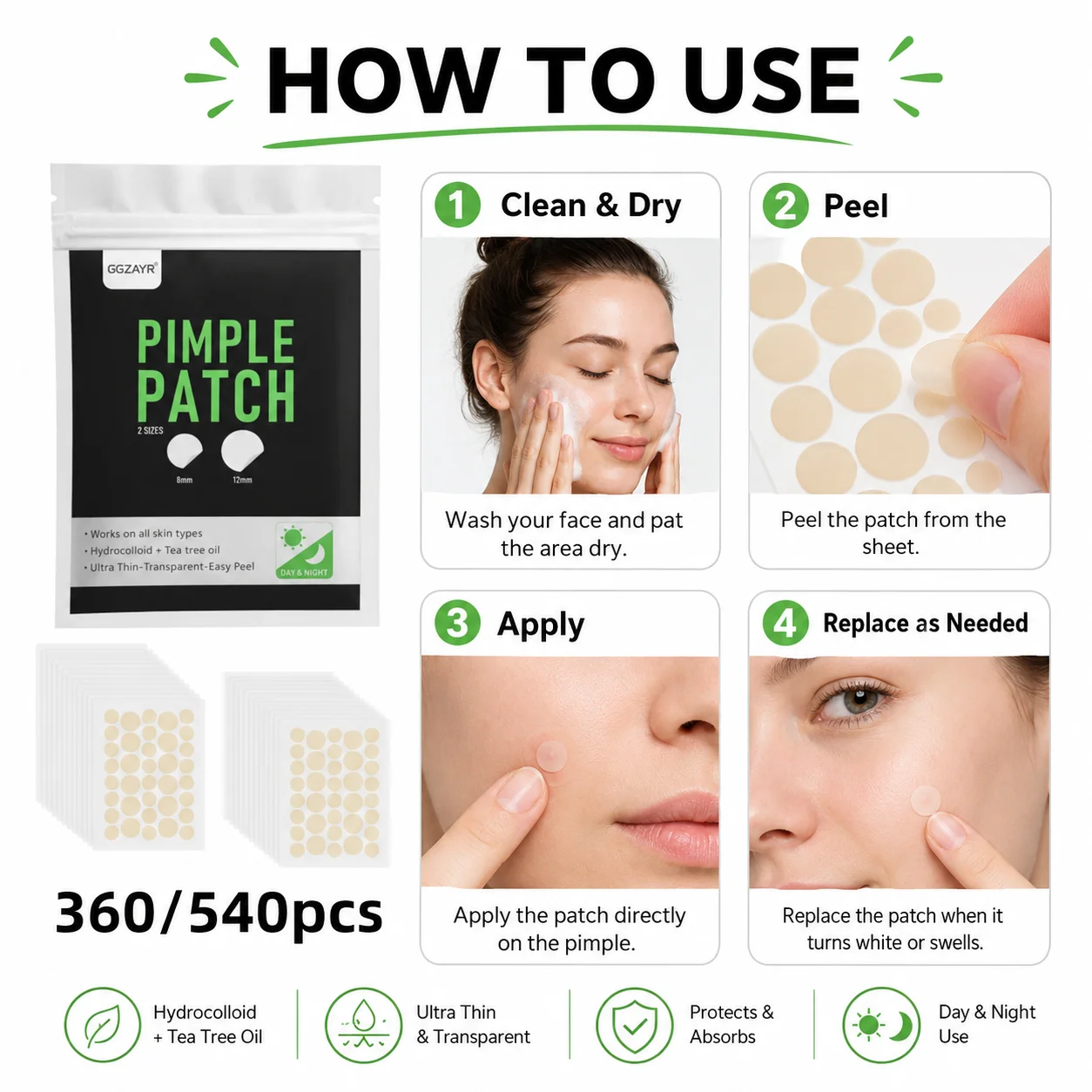 360/540pcs Hydrocolloid Pimple Patches, Ultra Thin Invisible Spot Cover Dots, Day Night Face Care
360/540pcs Hydrocolloid Pimple Patches, Ultra Thin Invisible Spot Cover Dots, Day Night Face Care