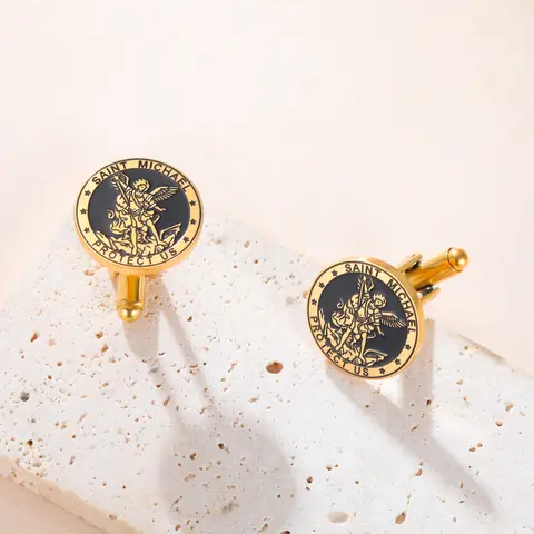 LIKGREAT Archangel Michael Cufflinks for Men Stainless Steel Cuff Links Religious Mythology Protection Amulet Jewelry Gifts