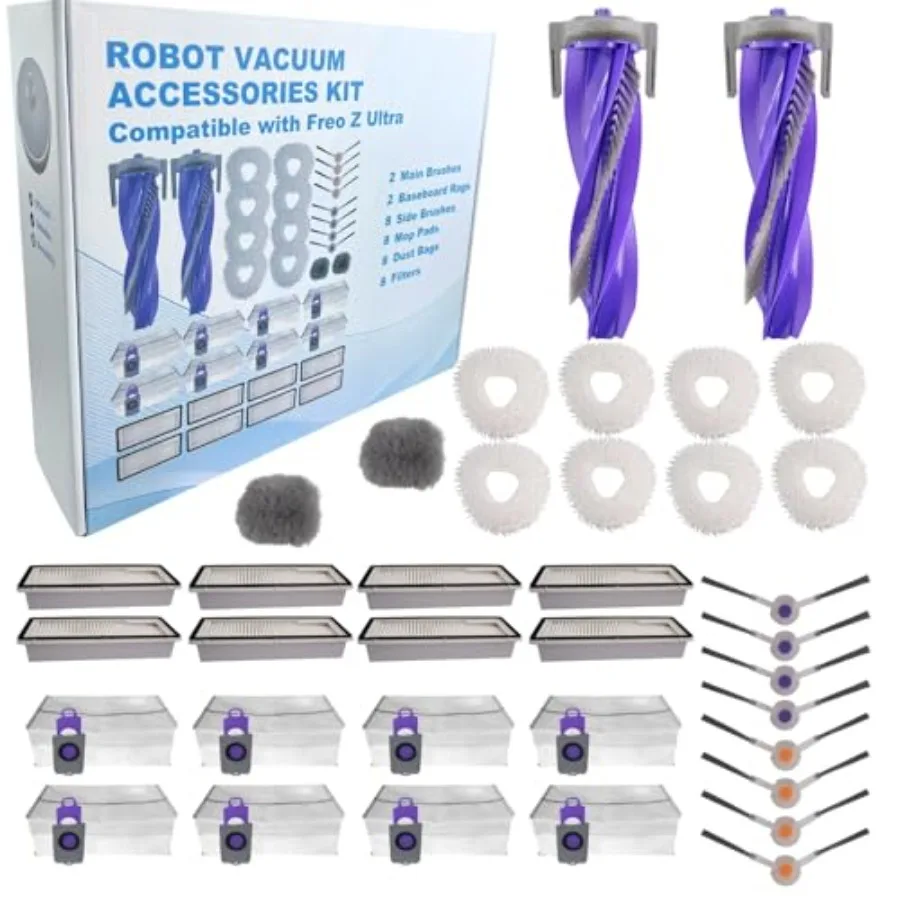 Replacement Accessories Parts Kit Compatible with Narwal Freo Z Ultra - Includes 8 Dust Bags 8 Mop Pads 8 Filters 8 Side Brushe
Replacement Accessories Parts Kit Compatible with Narwal Freo Z Ultra - Includes 8 Dust Bags 8 Mop Pads 8 Filters 8 Side Brushe