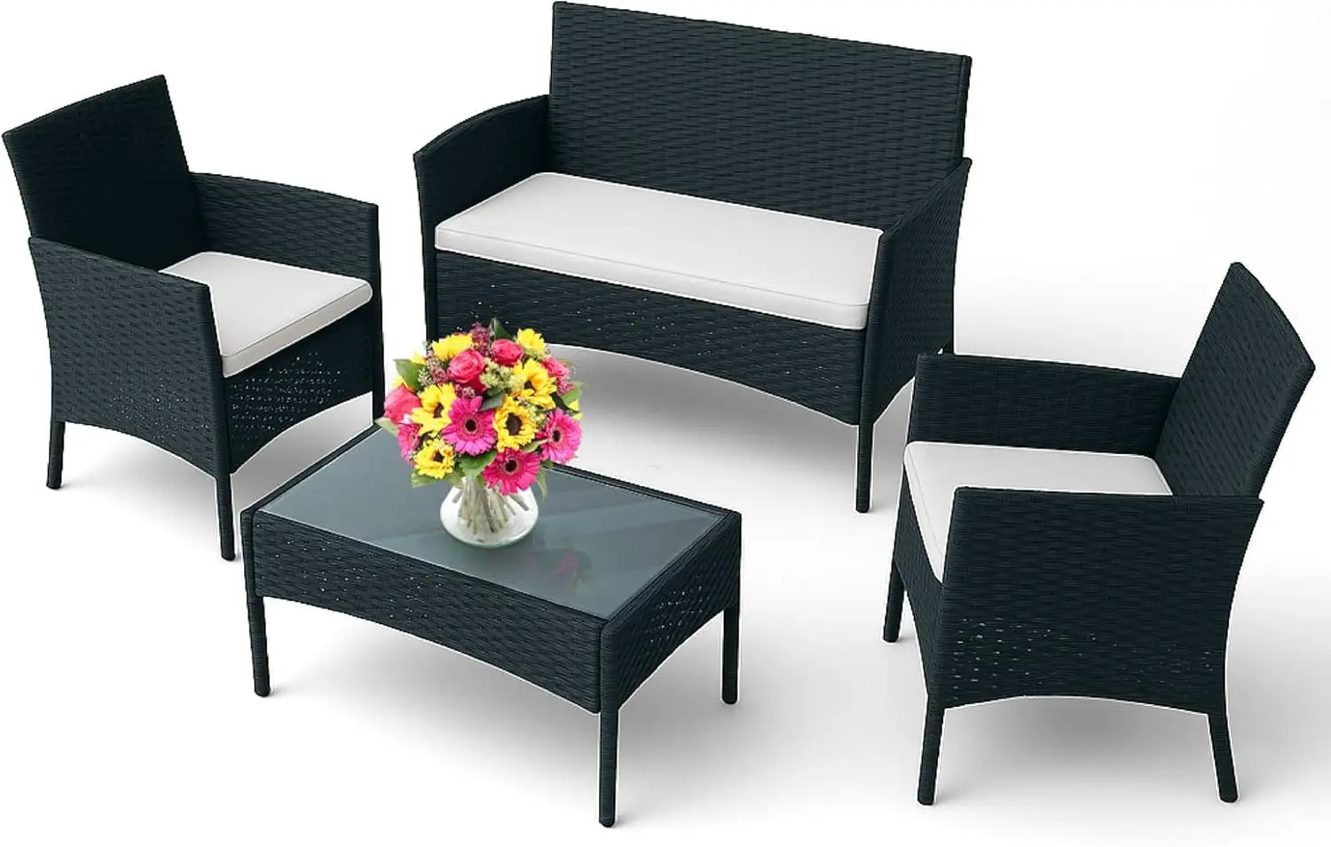 4-Piece Outdoor Patio Furniture Set - Patio Set with 2 Rattan Chairs, 1 Loveseat & 1 Glass -Top Coffee Table - Weather-Proof Wic
4-Piece Outdoor Patio Furniture Set - Patio Set with 2 Rattan Chairs, 1 Loveseat & 1 Glass -Top Coffee Table - Weather-Proof Wic
