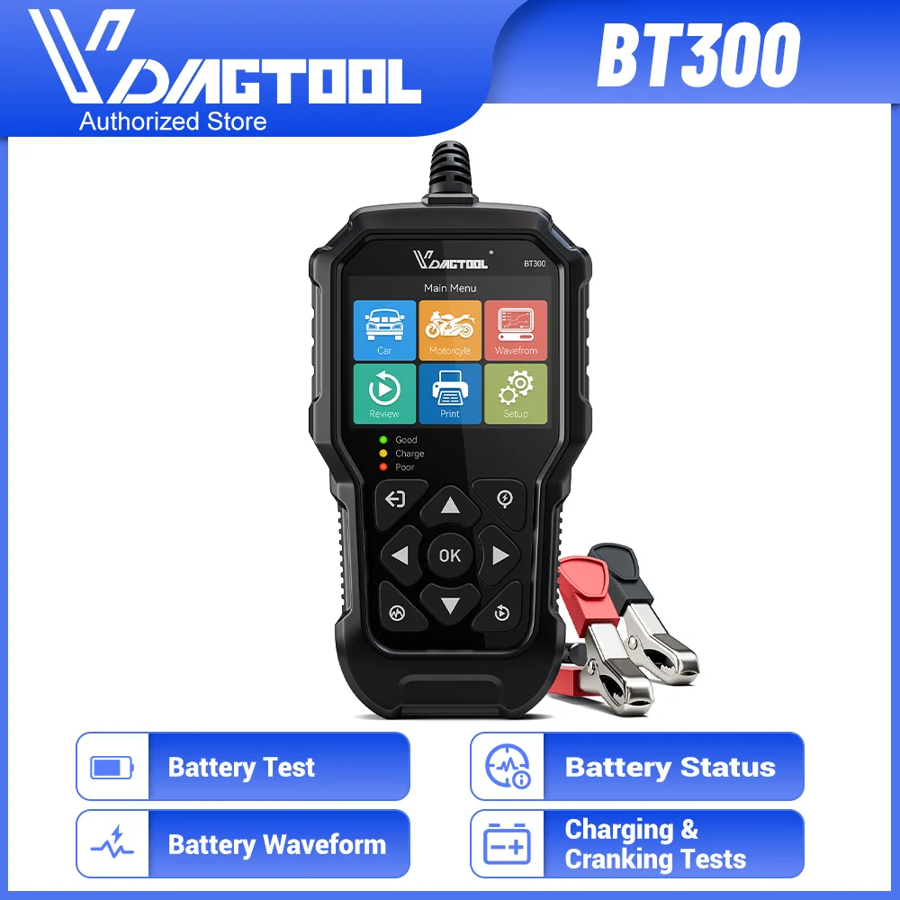 VDIAGTOOL BT300 Automotive Battery Analyzer for CCA Test Battery Health Check 12V 6V Battery Tester for Motorcycle Car Truck SUV
VDIAGTOOL BT300 Automotive Battery Analyzer for CCA Test Battery Health Check 12V 6V Battery Tester for Motorcycle Car Truck SUV