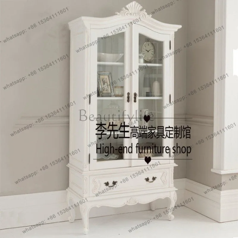 European pastoral white engraved old dining side cabinet French solid wood glazed two-door bookcase
European pastoral white engraved old dining side cabinet French solid wood glazed two-door bookcase