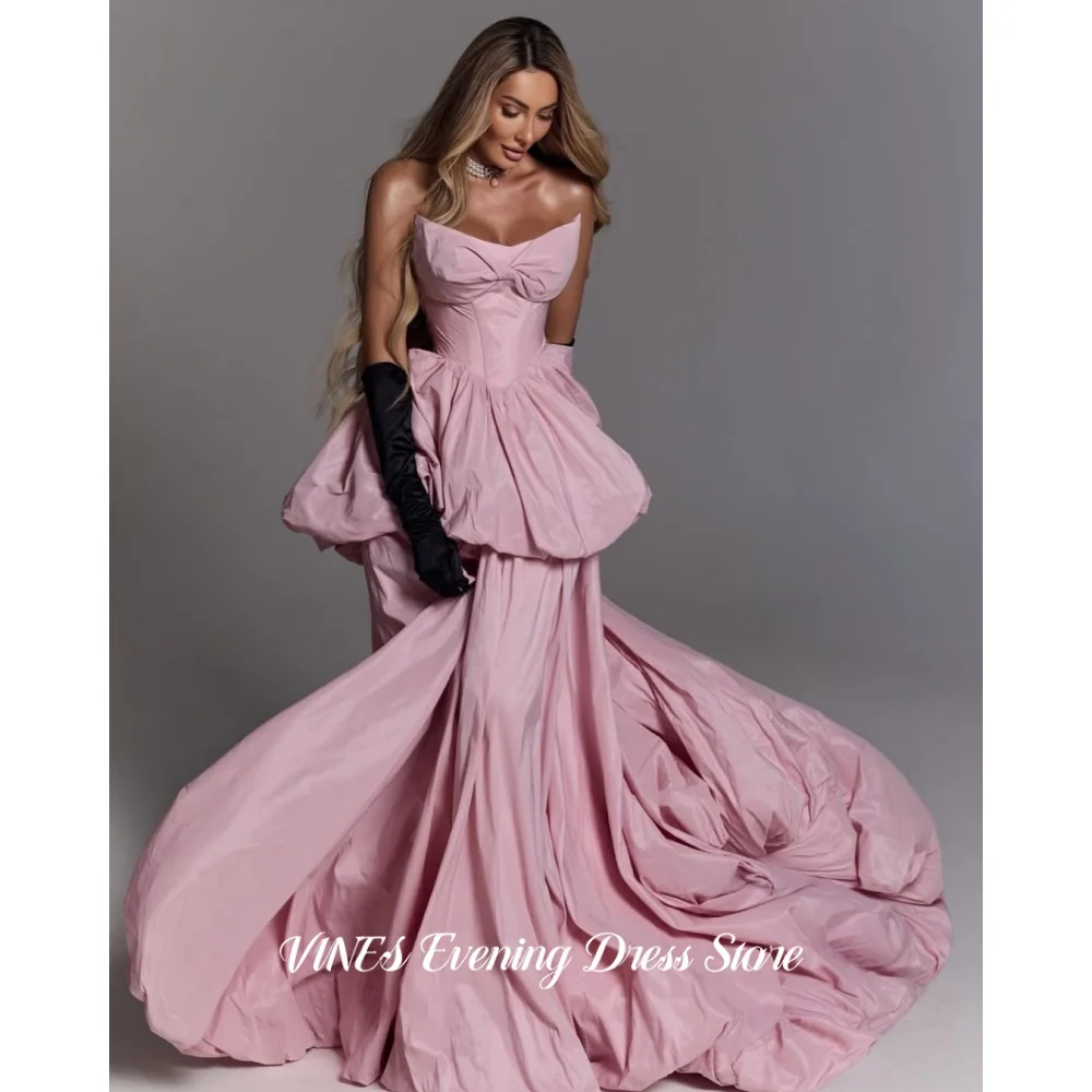 VINES Blush Pink Prom Dress Sweetheart Bow Boned Corset Ruffle Tiered Evening Dress Taffeta Floor Train Party Dress Customized
VINES Blush Pink Prom Dress Sweetheart Bow Boned Corset Ruffle Tiered Evening Dress Taffeta Floor Train Party Dress Customized