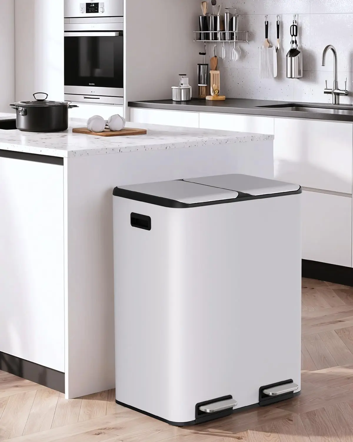 Корзина для мусора, педальный бак 2x30 л с фильтром запаха, мусорный бак, мусорный бак, система разделения отходов, металлический двойной мусорный бак, белый
Корзина для мусора, педальный бак 2x30 л с фильтром запаха, мусорный бак, мусорный бак, система разделения отходов, металлический двойной мусорный бак, белый