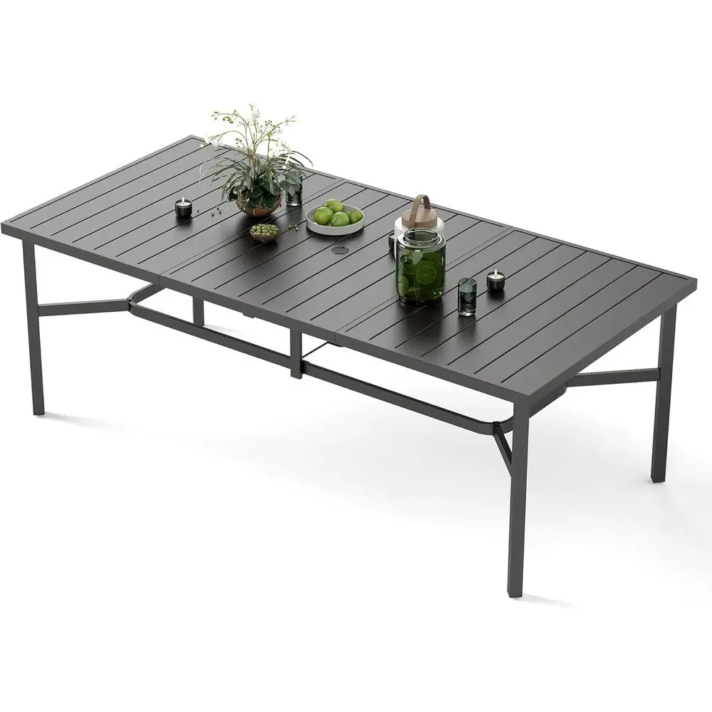 83 x 39 Outdoor Metal Patio Dining Table with 1.7 Umbrella Hole, Weather-Resistant Wrought Iron, Black
83 x 39 Outdoor Metal Patio Dining Table with 1.7 Umbrella Hole, Weather-Resistant Wrought Iron, Black