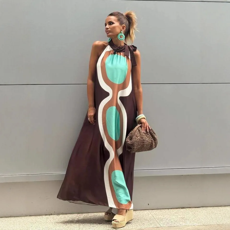 Casual Print Halter Neck Leace-up Long Dresses Women Summer New Vacation Style Loose Maxi Dress Female Vintage Commuting Vestido
Casual Print Halter Neck Leace-up Long Dresses Women Summer New Vacation Style Loose Maxi Dress Female Vintage Commuting Vestido