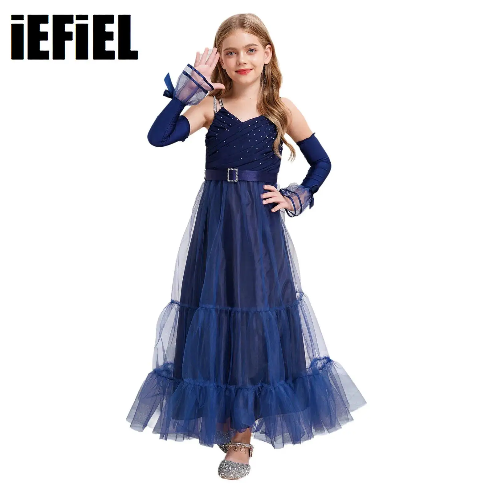 Flower Girl Dress Gown Spaghetti Strap Sleeveless High Waist Ankle Length Fake Diamond Ruffled Mesh Dress with Belt Oversleeve
Flower Girl Dress Gown Spaghetti Strap Sleeveless High Waist Ankle Length Fake Diamond Ruffled Mesh Dress with Belt Oversleeve