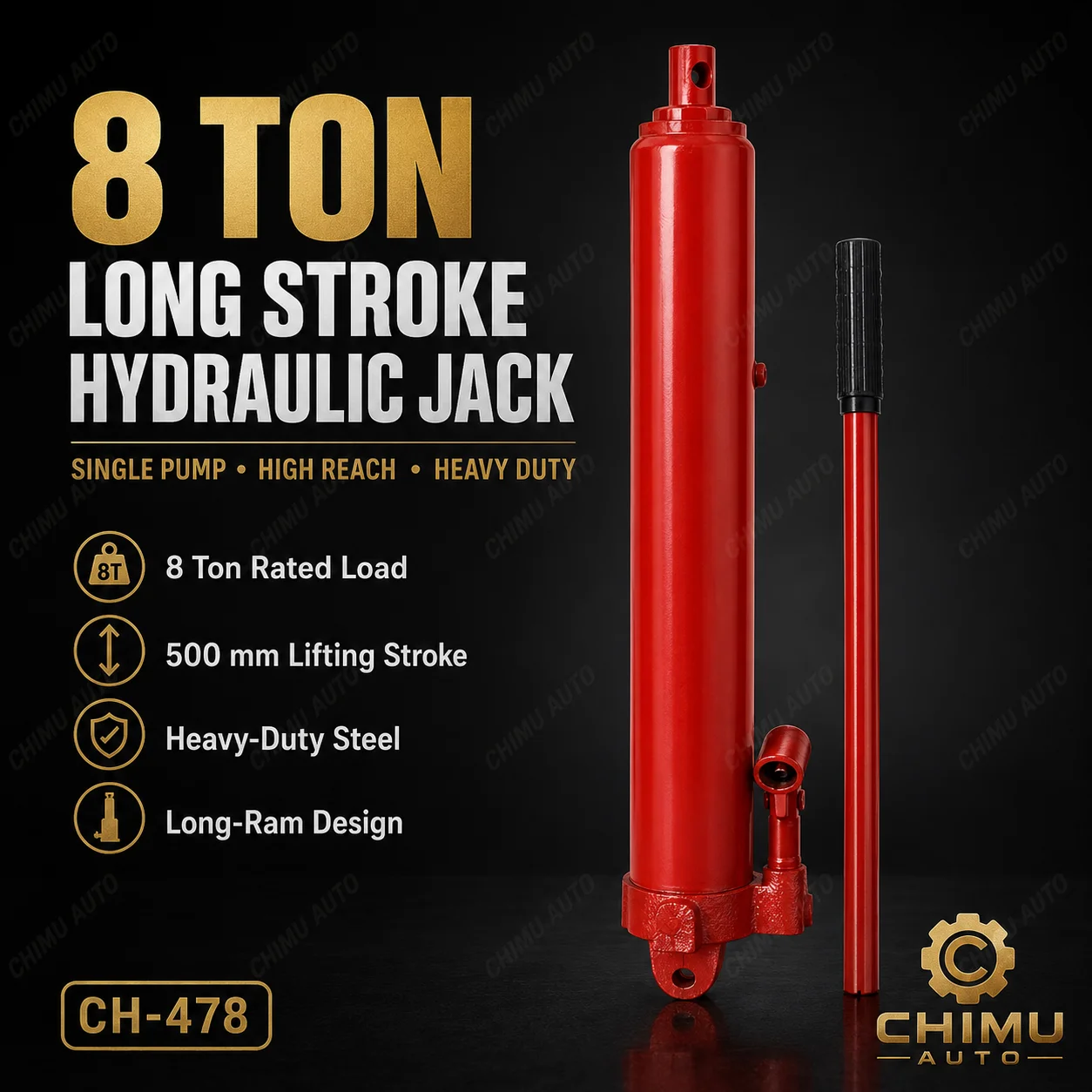 【CHIMU AUTO】8 Ton Long Stroke Hydraulic Jack Single Pump Engine Hoist Ram Cylinder High Strength Lift for Garage Crane Repair
【CHIMU AUTO】8 Ton Long Stroke Hydraulic Jack Single Pump Engine Hoist Ram Cylinder High Strength Lift for Garage Crane Repair