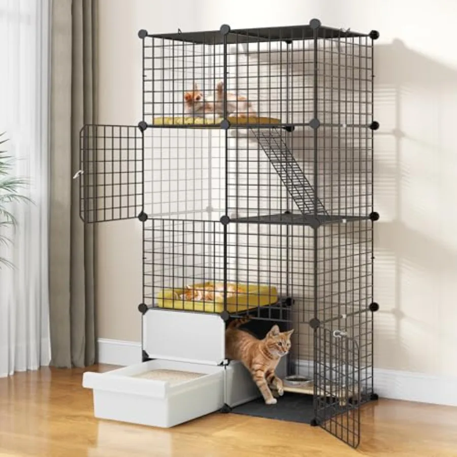 4-х уровневая клетка для кошек с ящиком для туалета: Корпус для домашних кошек своими руками, подходит для 1-2 котят, черный дизайн для многоуровневых игр и комфорта
4-х уровневая клетка для кошек с ящиком для туалета: Корпус для домашних кошек своими руками, подходит для 1-2 котят, черный дизайн для многоуровневых игр и комфорта