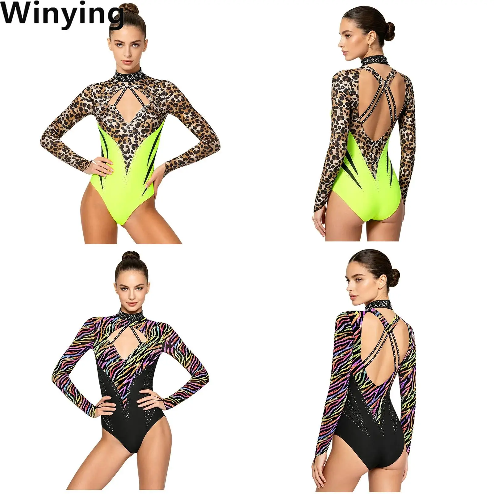 Women Backless Gymnastics Jumpsuit Sparkly Rhinestones Leotard Front Cutout Long Sleeve Buttoned Crotch Bodysuit
Women Backless Gymnastics Jumpsuit Sparkly Rhinestones Leotard Front Cutout Long Sleeve Buttoned Crotch Bodysuit