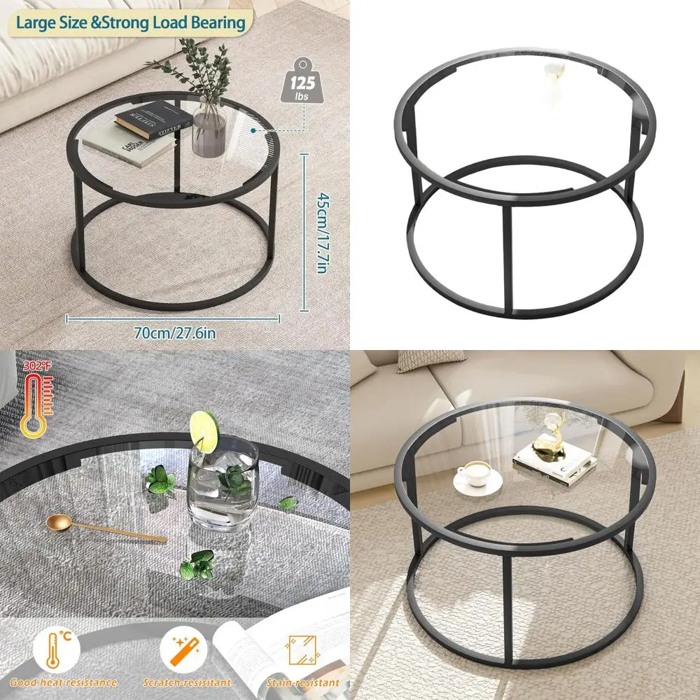 Modern 27 Clear Glass Top Coffee Table with Metal Frame for Living Room and Home Office, Easy Assembly, Black
Modern 27 Clear Glass Top Coffee Table with Metal Frame for Living Room and Home Office, Easy Assembly, Black