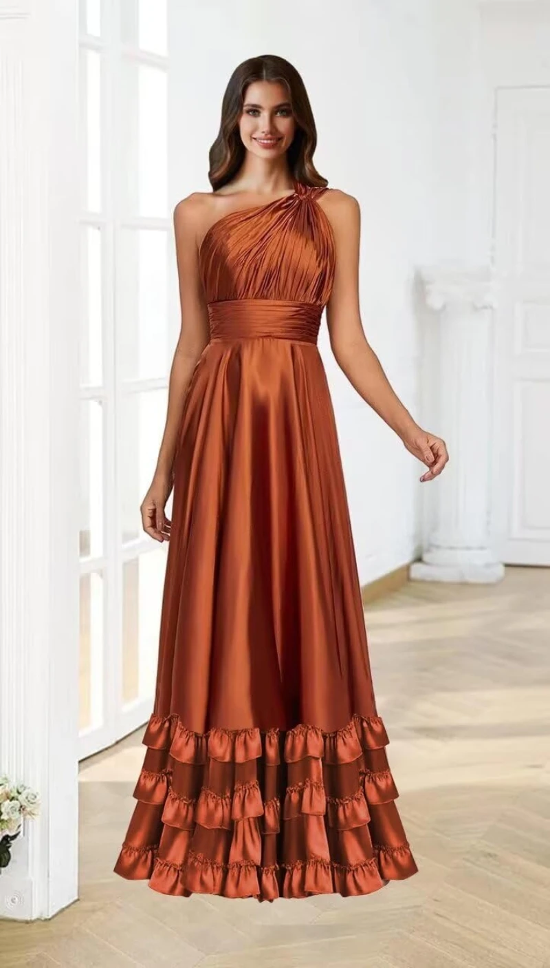 Satin One Shoulder Bridesmaid Dresses A Line Pleated Long Formal Party Dresses with Slit
Satin One Shoulder Bridesmaid Dresses A Line Pleated Long Formal Party Dresses with Slit