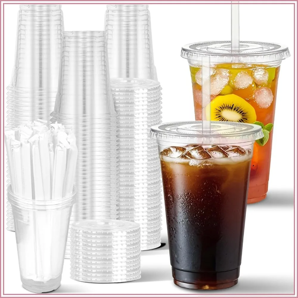 100 Sets 20 oz Clear Plastic Cups with Lids and Straws, Disposable To Go Cups for Cold Drinks, Iced Coffee, Smoothies
100 Sets 20 oz Clear Plastic Cups with Lids and Straws, Disposable To Go Cups for Cold Drinks, Iced Coffee, Smoothies