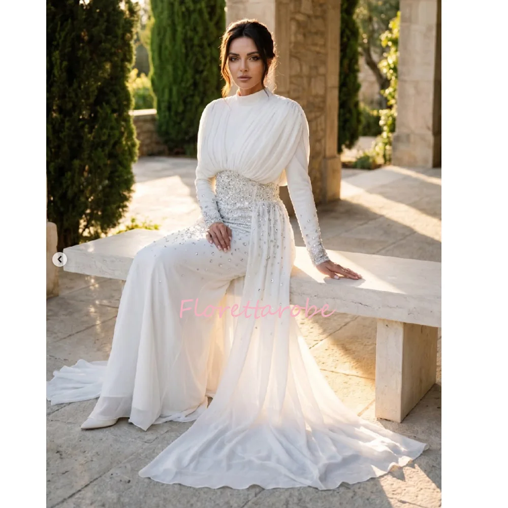 Saudi Arabic Luxury High Neck Crystal Beaded Long Sleeves Evening Dress For Formal Occasion Prom Dresses Customized
Saudi Arabic Luxury High Neck Crystal Beaded Long Sleeves Evening Dress For Formal Occasion Prom Dresses Customized 