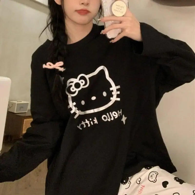 Женская пижама Sanrio, осенняя двухцветная пижама с длинными рукавами и круглым вырезом, хлопковые брюки, комплект домашней одежды на все сезоны
Женская пижама Sanrio, осенняя двухцветная пижама с длинными рукавами и круглым вырезом, хлопковые брюки, комплект домашней одежды на все сезоны