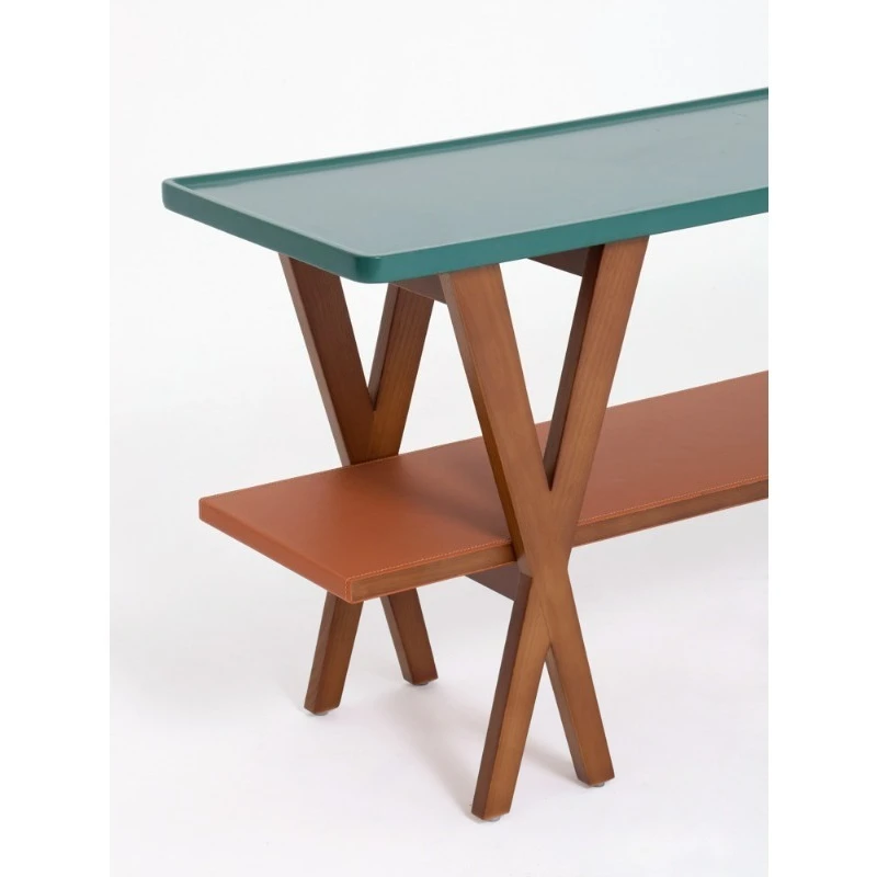 Dark green color matching double-layer ash wood edge storage table porch table
Dark green color matching double-layer ash wood edge storage table porch table