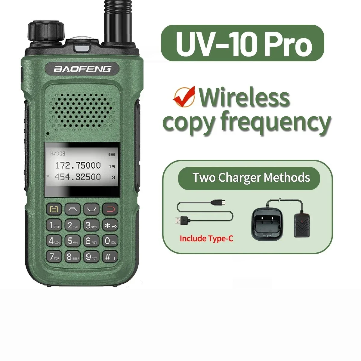 Baofeng UV-10 Pro Walkie Talkie 10W Wireless Copy Frequency Dual Band VHF UHF Type-C Long Range Protable CB Ham Two Way Radio
Baofeng UV-10 Pro Walkie Talkie 10W Wireless Copy Frequency Dual Band VHF UHF Type-C Long Range Protable CB Ham Two Way Radio