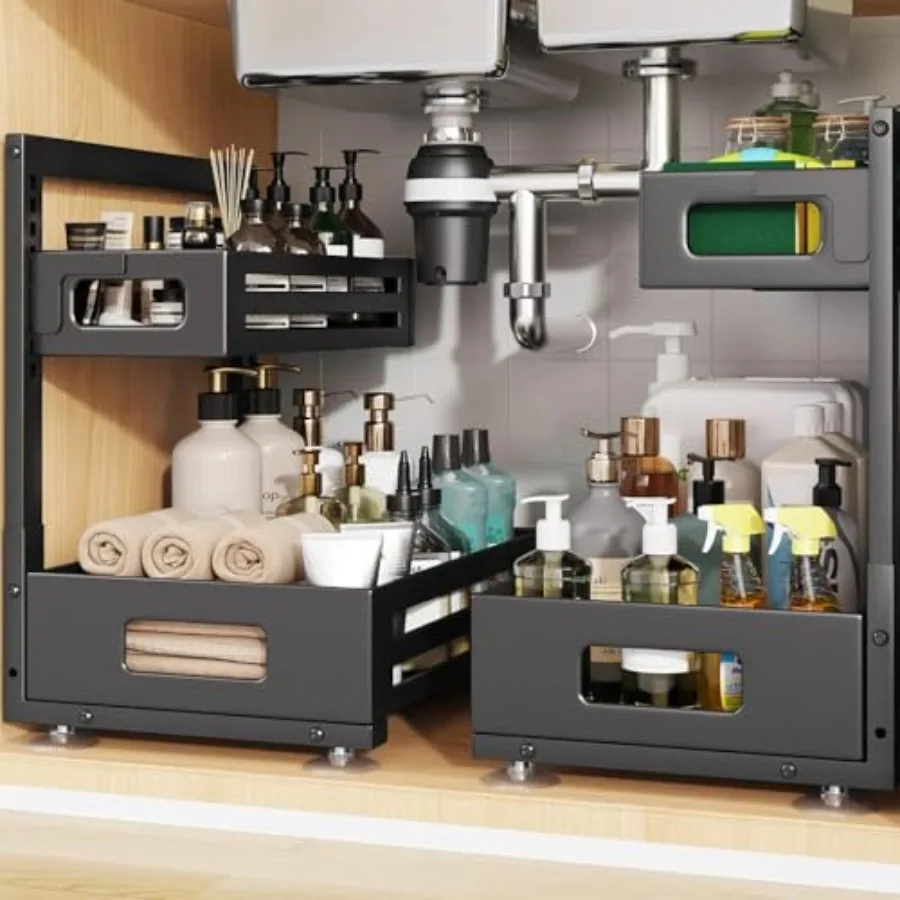 2 Pack Under Sink Organizer, Pull Out Cabinet Organizer with Smooth Cylindrical Rail, Metal Slide Out Drawer for Kitchen Bathro
2 Pack Under Sink Organizer, Pull Out Cabinet Organizer with Smooth Cylindrical Rail, Metal Slide Out Drawer for Kitchen Bathro