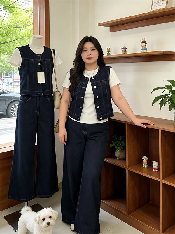 Summer New Style plus Size Fashion Streetwear Set Women's Sleeveless Denim Vest Wide Leg Pants Three Piece Set Casual High Waist
Summer New Style plus Size Fashion Streetwear Set Women's Sleeveless Denim Vest Wide Leg Pants Three Piece Set Casual High Waist