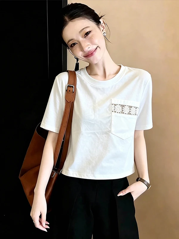 Fashionable Large Size Short Sleeve T-Shirt Women's Summer New Loose Slimming Design Pocket Top Korean Style Commute Wind
Fashionable Large Size Short Sleeve T-Shirt Women's Summer New Loose Slimming Design Pocket Top Korean Style Commute Wind