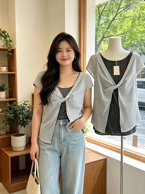plus Size Women's Summer New Design Knot Shoulder T-Shirt Loose Slimming Young-looking Top Korean Style Commute Fashion
plus Size Women's Summer New Design Knot Shoulder T-Shirt Loose Slimming Young-looking Top Korean Style Commute Fashion