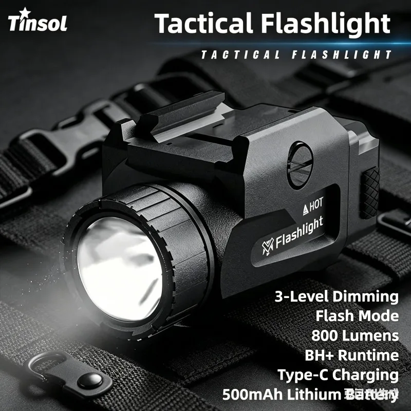 TINSOL 800LM Strong Tactical Flashlight 4 Mode USB Powered Fast Release Handgun Outdoor Wargame Rail Base
TINSOL 800LM Strong Tactical Flashlight 4 Mode USB Powered Fast Release Handgun Outdoor Wargame Rail Base