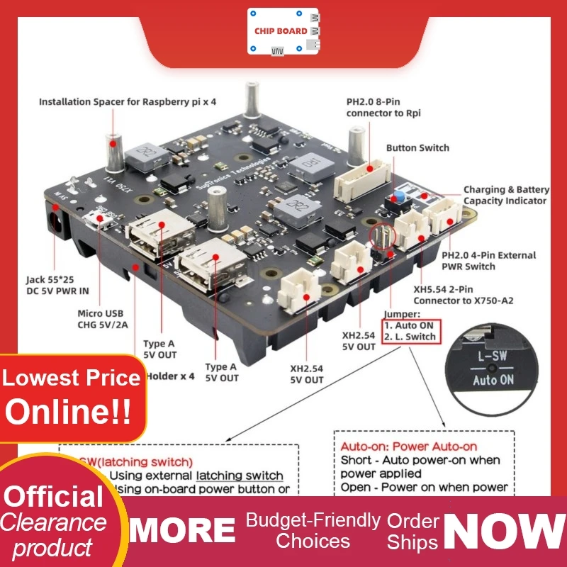 x750-D55 FOR USE WITH aspberry Pi 4 Model B/3B+/3B/2B/A+/B+
x750-D55 FOR USE WITH aspberry Pi 4 Model B/3B+/3B/2B/A+/B+