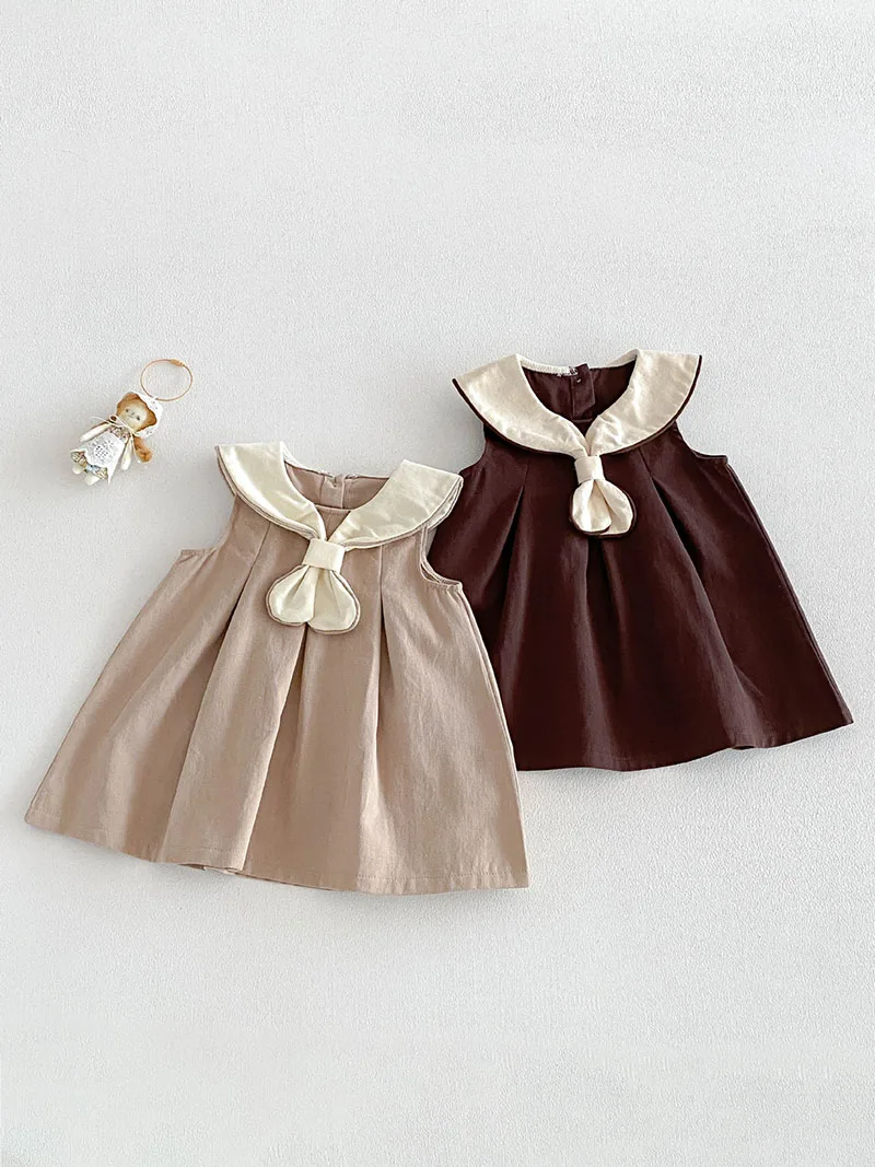 New Summer Girls Sleeveless Dress 9M-4T Cute Vintage Style Kids Princess Dress Color Blocking Lapel Baby Clothes
New Summer Girls Sleeveless Dress 9M-4T Cute Vintage Style Kids Princess Dress Color Blocking Lapel Baby Clothes