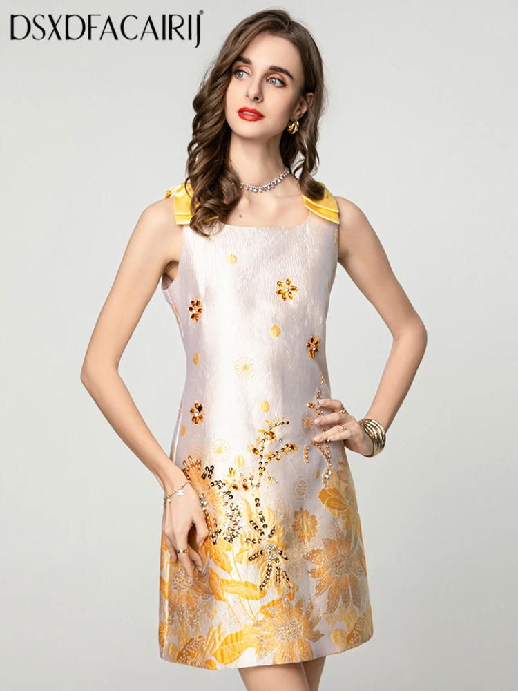 DSXDFACAIRIJ Women's Vintage Mini Dress Diamond Sequin Jacquard Fabric Bow Square Collar Sleeveless Fashion Spring
DSXDFACAIRIJ Women's Vintage Mini Dress Diamond Sequin Jacquard Fabric Bow Square Collar Sleeveless Fashion Spring