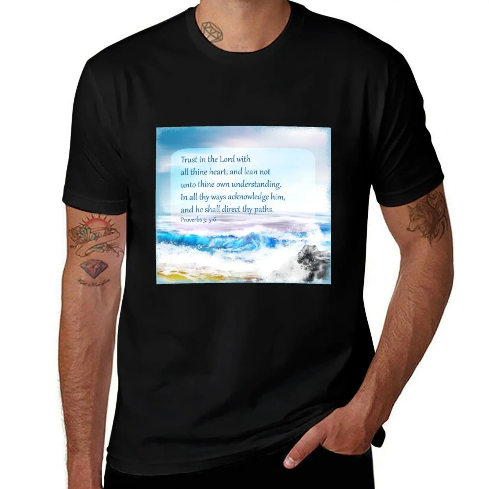Proverbs 3:5-6 Scripture on Ocean Background T-Shirt Street Style Casual Tee Shirt
Proverbs 3:5-6 Scripture on Ocean Background T-Shirt Street Style Casual Tee Shirt