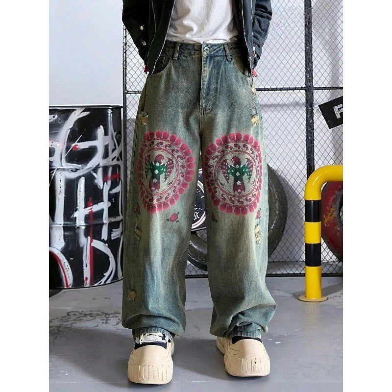 Parisian Style American Retro Graffiti Print Fake Hole Denim Jeans Men's Loose Straight Leg Wide Leg Pants Casual Comfortable
Parisian Style American Retro Graffiti Print Fake Hole Denim Jeans Men's Loose Straight Leg Wide Leg Pants Casual Comfortable