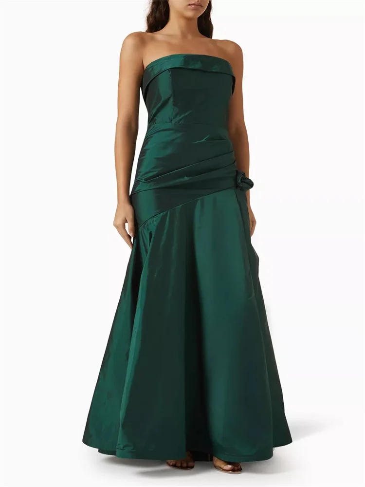 Customized Simple Green Draped Evening Dress, Strapless Skirt, Pleated High Side Slits With Rosette Decoration, Flared Dress
Customized Simple Green Draped Evening Dress, Strapless Skirt, Pleated High Side Slits With Rosette Decoration, Flared Dress