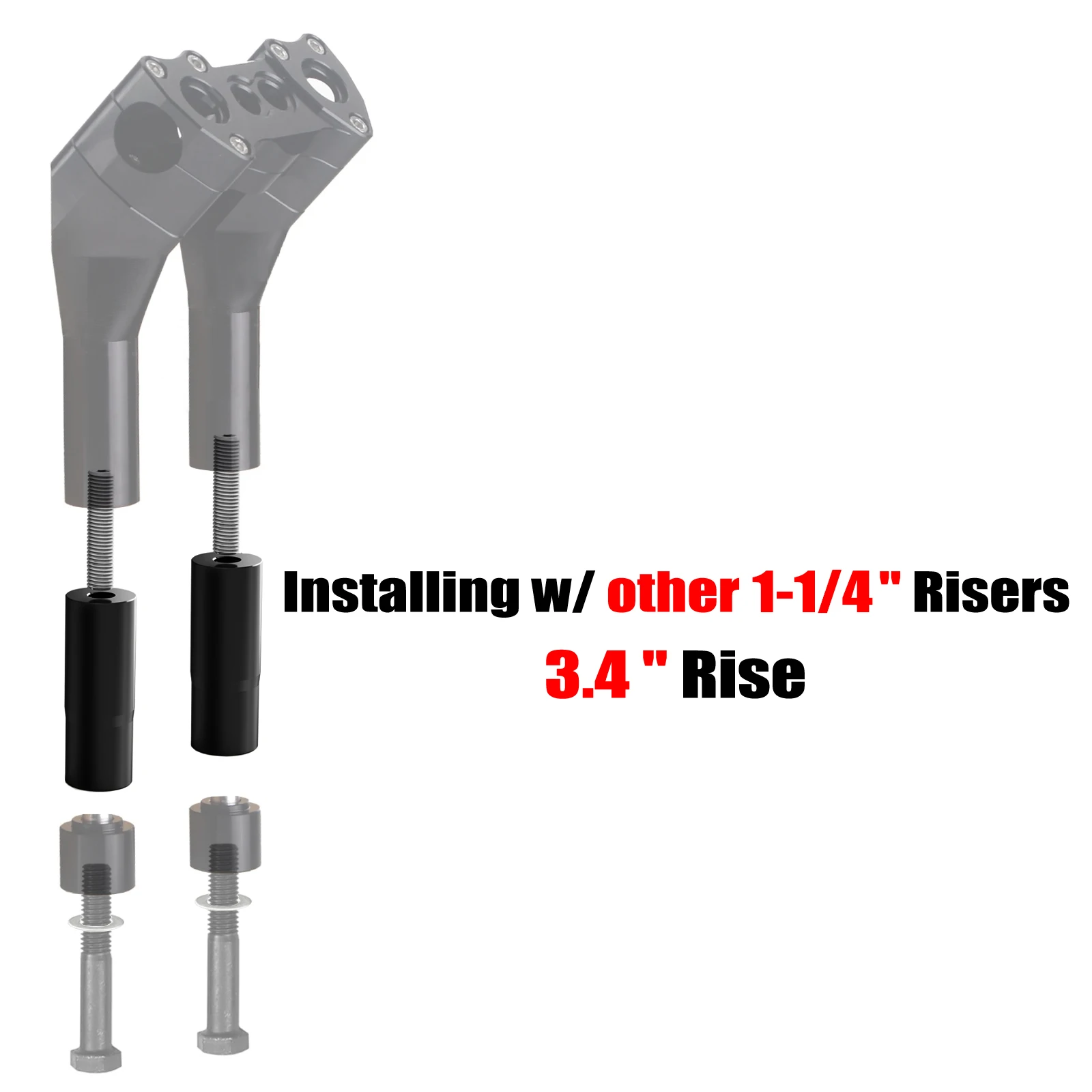 3.4" Rise 1-1/4" Handlebar Risers Extension Spacers for Harley Fat Boy 107 114 Street Bob Fat Bob Softail FXST Heritage Classic
3.4" Rise 1-1/4" Handlebar Risers Extension Spacers for Harley Fat Boy 107 114 Street Bob Fat Bob Softail FXST Heritage Classic