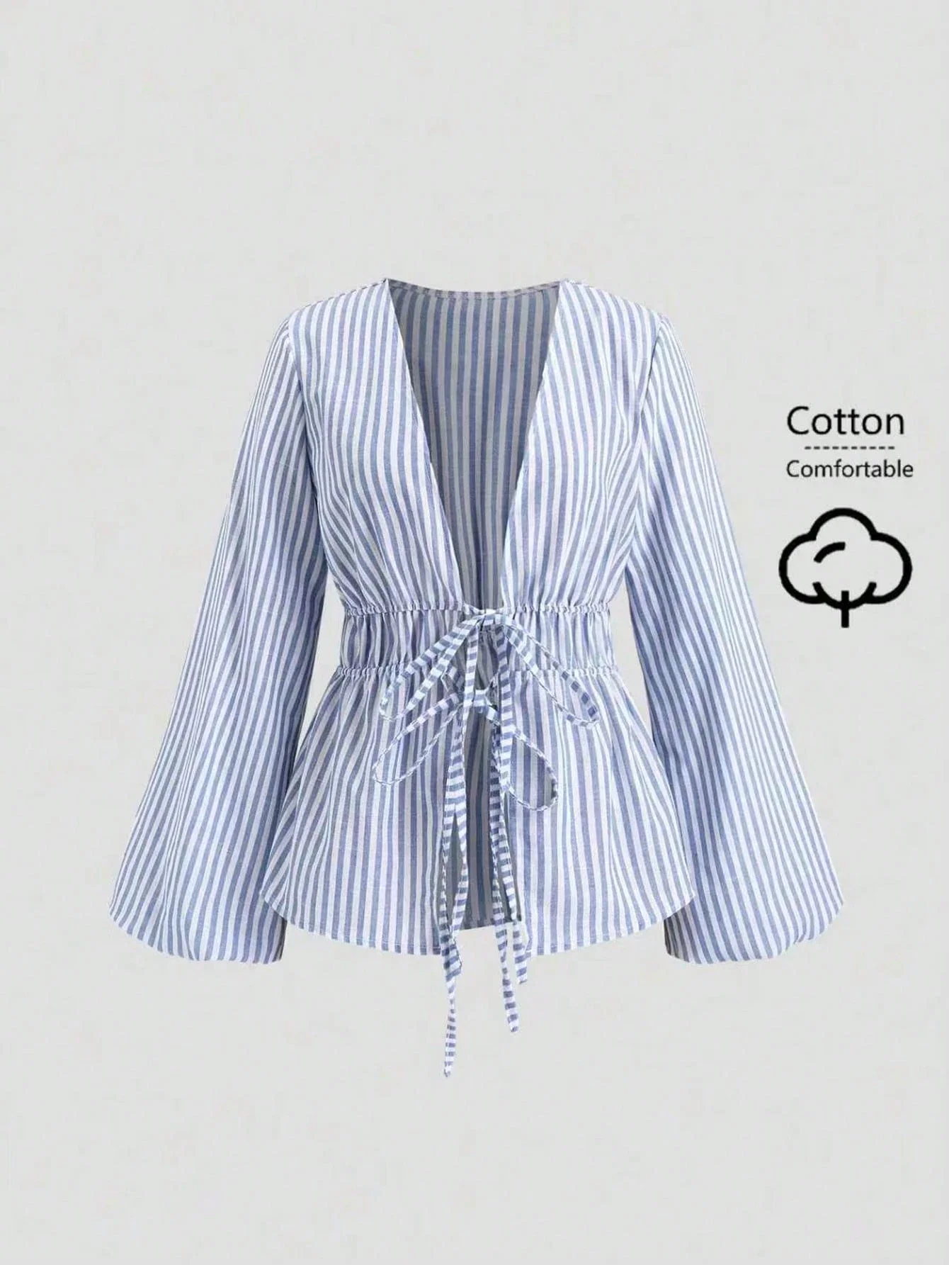 Casual Striped Tie-Waist Bell Sleeve Blouse For Women
Casual Striped Tie-Waist Bell Sleeve Blouse For Women
