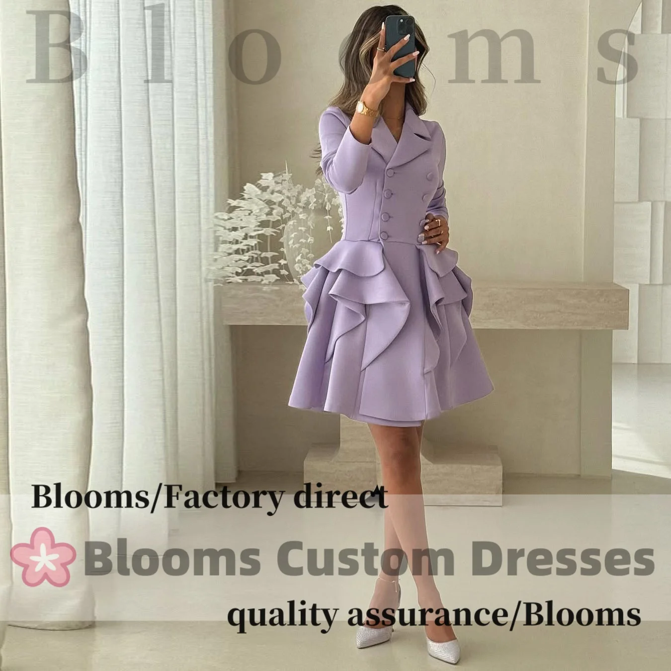 Customized V-Neck A-Line Ruffles Buttons Lilac Evening Dresses Knee-length Wedding Elegant Party Dress Long Sleeves Prom Gown
Customized V-Neck A-Line Ruffles Buttons Lilac Evening Dresses Knee-length Wedding Elegant Party Dress Long Sleeves Prom Gown