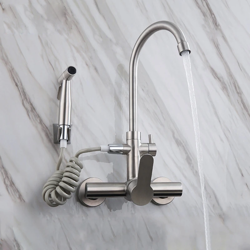 Stainless Steel Kitchen Faucet 360 Degree Rotation Wall Mounted Basin Tap With Bidet Nozzle Shower Sprayer Cold New Water Mixer
Stainless Steel Kitchen Faucet 360 Degree Rotation Wall Mounted Basin Tap With Bidet Nozzle Shower Sprayer Cold New Water Mixer