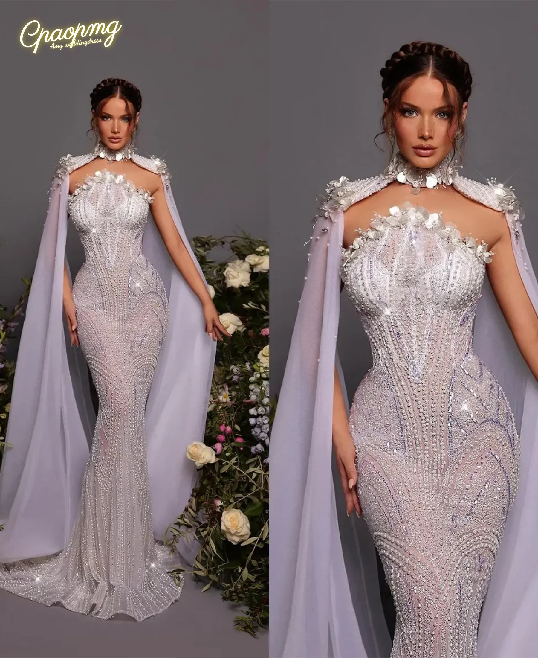 Customized Exquisite Mermaid evening Dresses Sequined Pearl Beaded With Cape Bridal Gowns Strapless Evening Dresses Sweep Train
Customized Exquisite Mermaid evening Dresses Sequined Pearl Beaded With Cape Bridal Gowns Strapless Evening Dresses Sweep Train