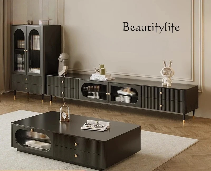 Black French coffee table TV cabinet combination living room modern simple American small apartment solid wood coffee table 
Black French coffee table TV cabinet combination living room modern simple American small apartment solid wood coffee table