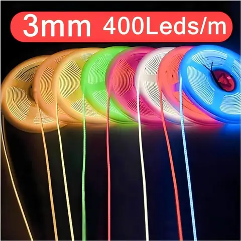 3mm Ultra Thin 12V Colorful COB LED Strip Dimmable 3000K 4000K 6000K High Density Flexible Light 400LEDs For DIY Home Decor Lamp