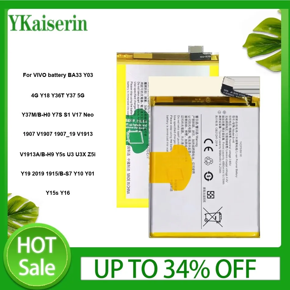B-S7 B-H9 B-H0 BA33 Battery For VIVO Y10 Y01 Y15s Y16 Y5s U3 Z5i Y19 2019 1915 Y7S S1 V17 Neo 1907 V1913 03 4G Y18 Y36T Y37 5G
B-S7 B-H9 B-H0 BA33 Battery For VIVO Y10 Y01 Y15s Y16 Y5s U3 Z5i Y19 2019 1915 Y7S S1 V17 Neo 1907 V1913 03 4G Y18 Y36T Y37 5G